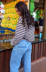So Breezy Chocolate Stripe Long Sleeve Top