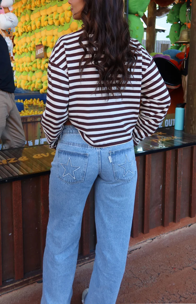 So Breezy Chocolate Stripe Long Sleeve Top