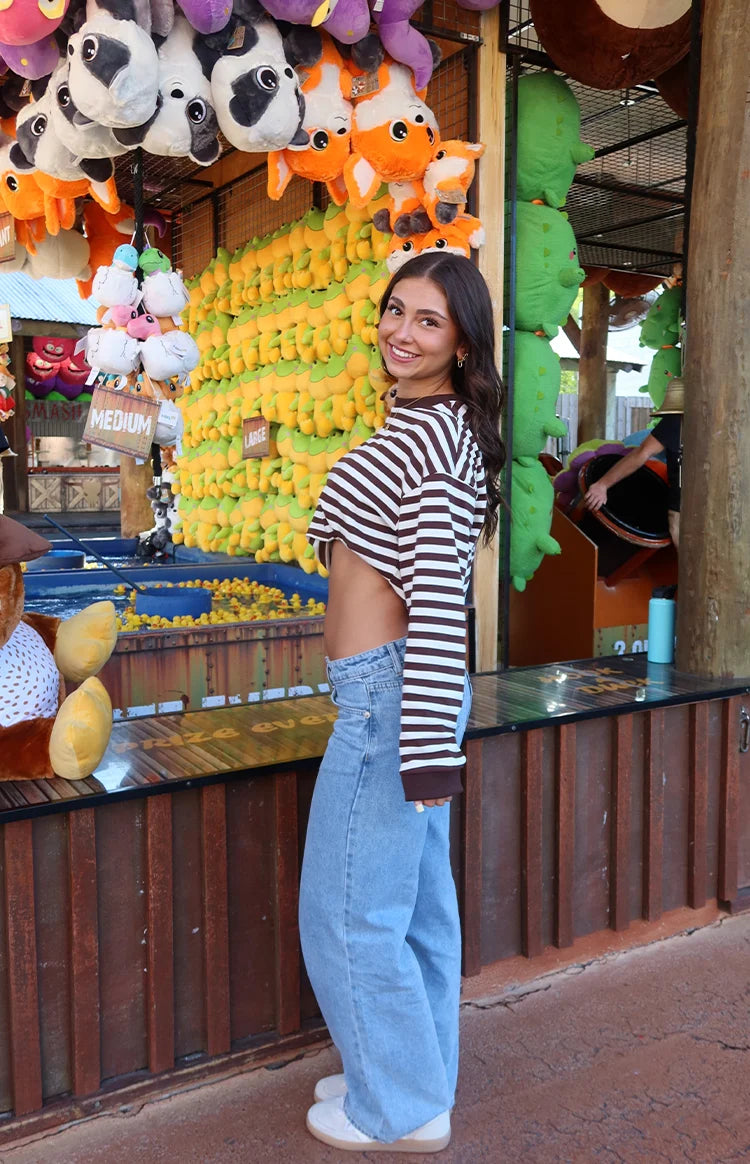 So Breezy Chocolate Stripe Long Sleeve Top