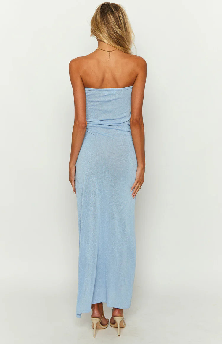 light blue knit midi dress Rib knit midi dress Blue For Women