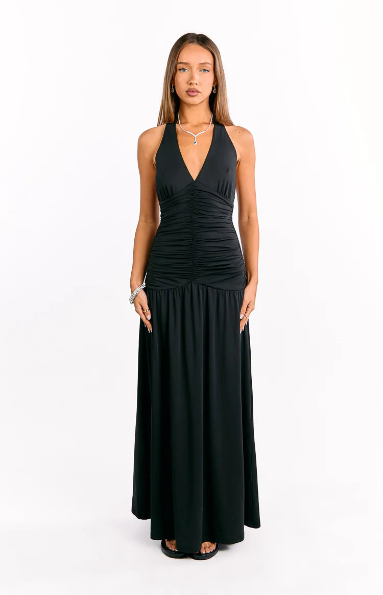 lipsy halter satin panel maxi dress Italia Azure Halterneck Maxi Dress Butter