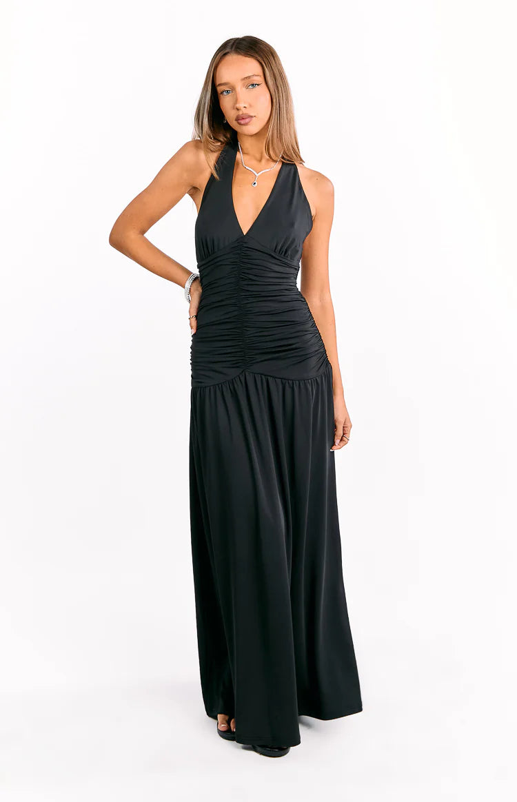 laurel tiered open-back maxi dress Sunshine Swirl Backless Tiered Maxi Dress | Butter Yellow Long Maxi Sundress