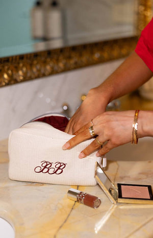 Glow Time White Embroidered Makeup Bag (FREE over $150)