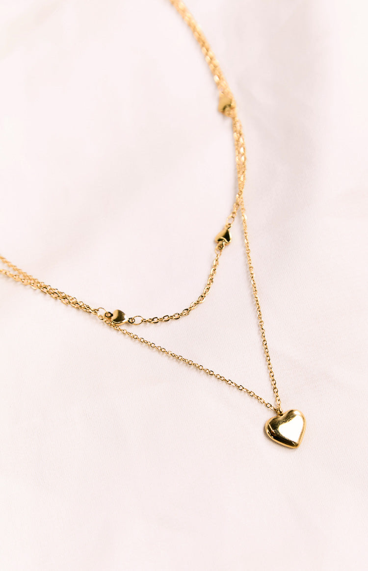 Gold Heart Double Chain Necklace Image