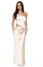 gracie satin maxi dress Gracie White Contrast Satin Maxi Dress - US 10