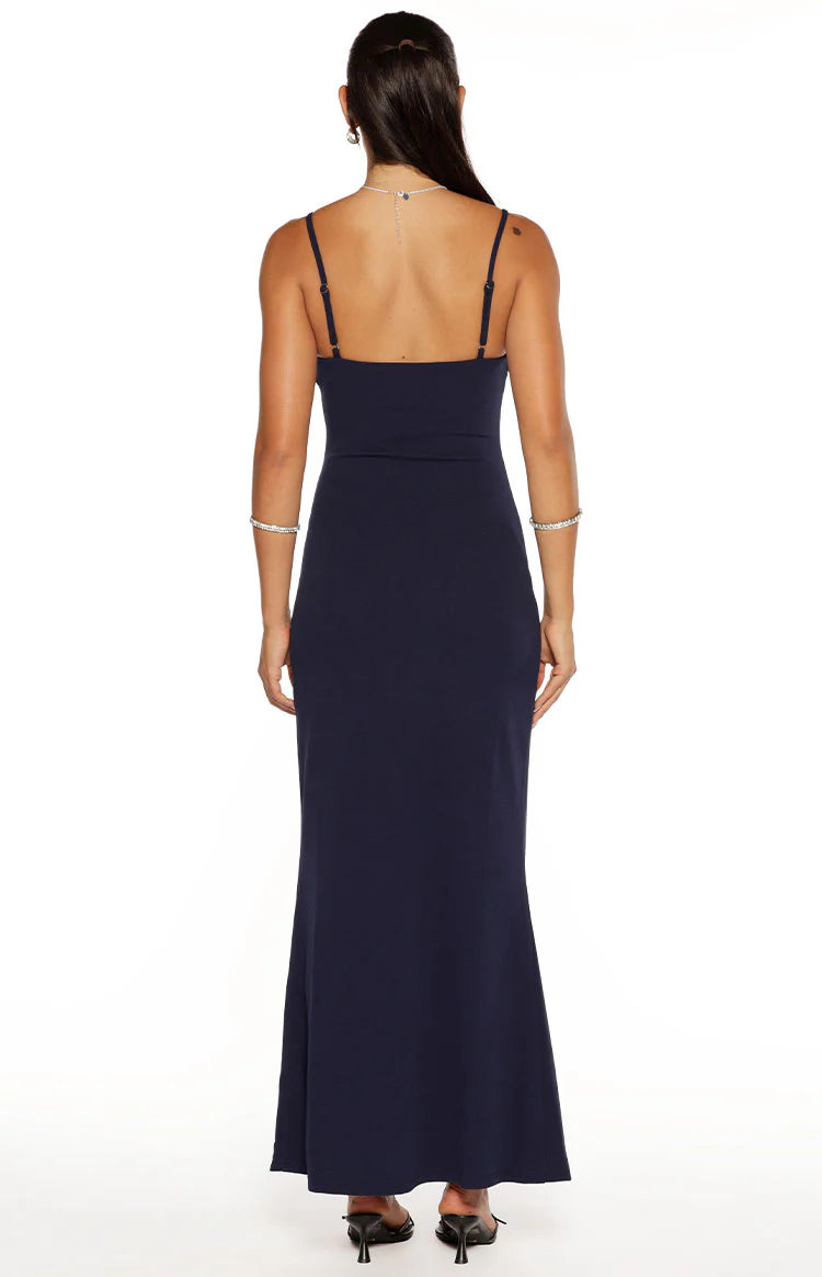 Gracy Navy Crepe Formal Maxi Dress - US 2 | Beginning Boutique Exclusive