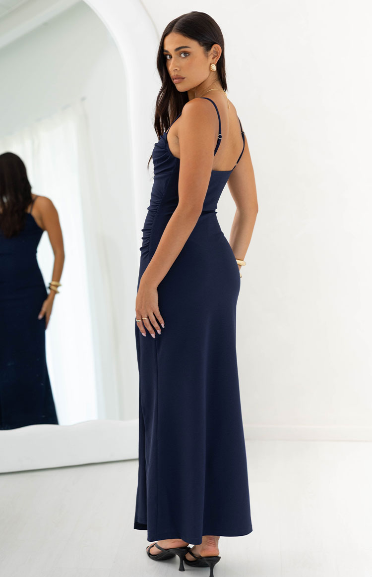 Gracy Navy Crepe Formal Maxi Dress - US 0