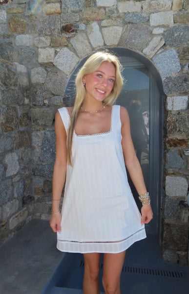 Jenny White Lace Trim Mini Dress | Beginning Boutique US