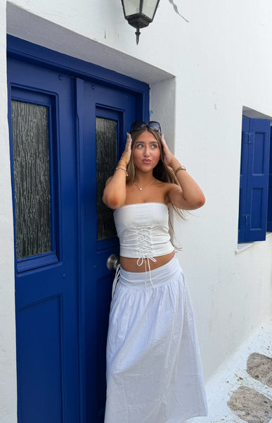 Jordy White Side Tie Maxi Skirt | Beginning Boutique US