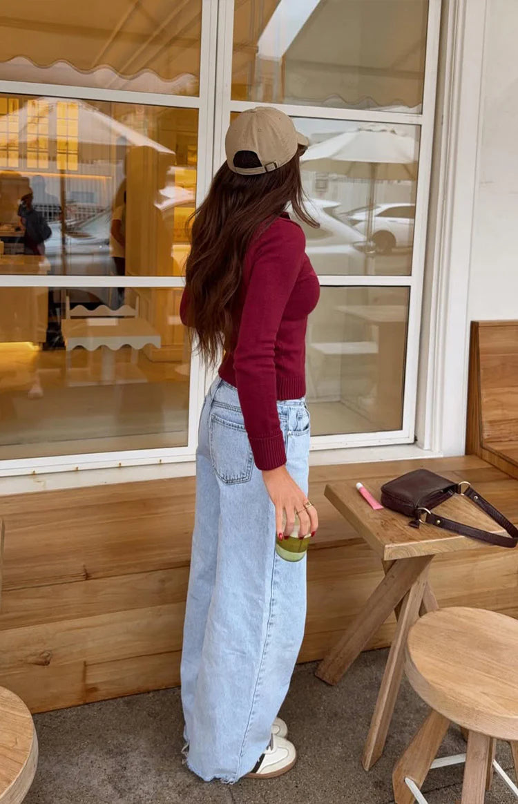 She's Yours Light Wash Denim Wide Leg Boyfriend Jeans