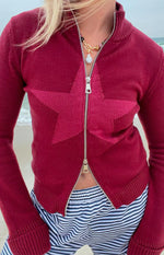 Groove Burgundy Star Zip Up Knit Sweater