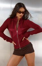 Groove Burgundy Star Zip Up Knit Sweater
