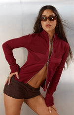 Groove Burgundy Star Zip Up Knit Sweater