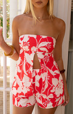 Ailany Red Floral Strapless Longline Top Image