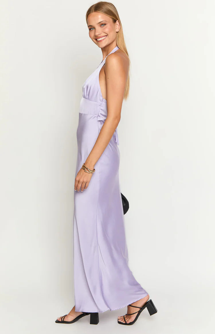 white christmas dresses Melodie Halter Knit Maxi Dress / Purple | Meshki main image 0