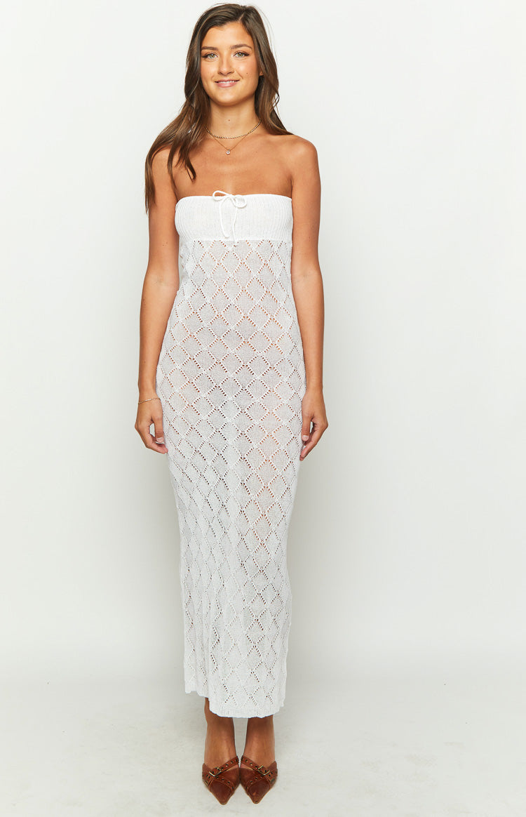 Halina White Knit Strapless Maxi Dress Image