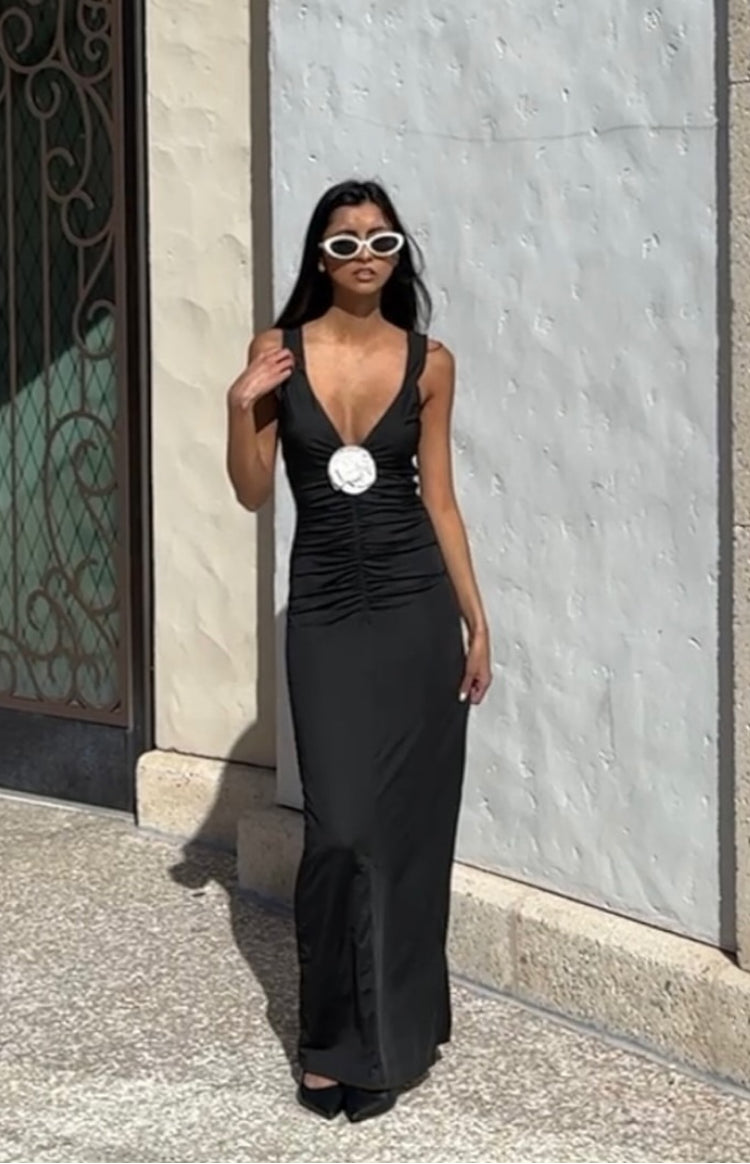 black flowy dress ELEGANCE SIZE ONE SIZE fits upto 3XL / Purple A Line 2 V Neck Flowy Dress Black