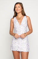 Beginning Boutique Harrie Purple Lace Mini Dress purple and white floral lace V-neck sleeveless mini dress