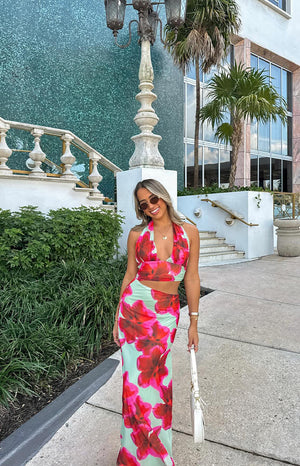 Harvey Green Floral Print Maxi Dress