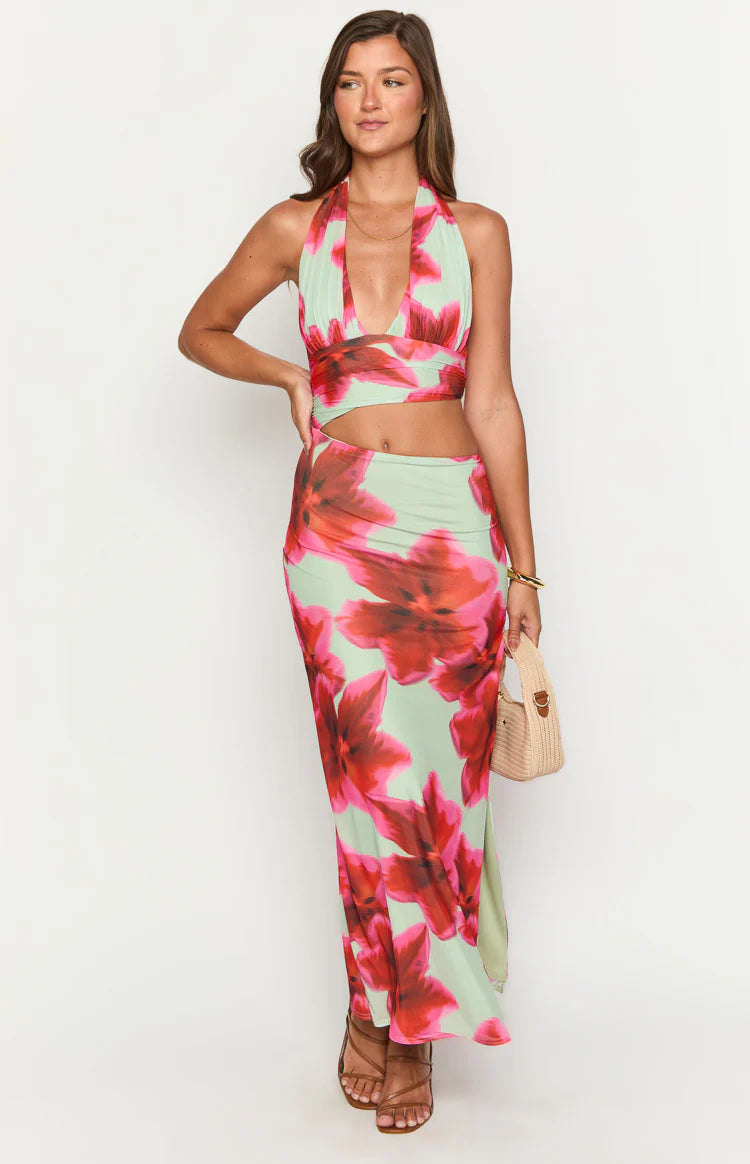 Harvey Green Floral Print Maxi Dress - US 8 | Beginning Boutique Exclusive Harvey Green Floral Print Maxi Dress - US 8 | Beginning Boutique Exclusive