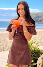 Haylie Brown Polka Dot Off Shoulder Mini Dress