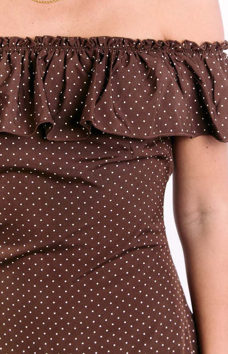 Haylie Brown Polka Dot Off Shoulder Mini Dress