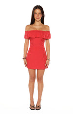 Haylie Red Polka Dot Off Shoulder Mini Dress