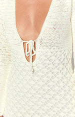 Helio White Crochet Long Sleeve Mini Dress