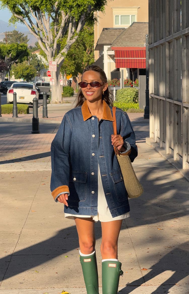 Hendrick Mid Wash Denim Cord Trim Oversized Jacket Image