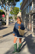 Hendrick Mid Wash Denim Cord Trim Oversized Jacket Image