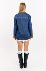 Hendrick Mid Wash Denim Cord Trim Oversized Jacket Image