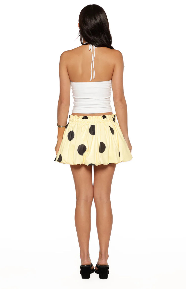 Henrietta Yellow Polka Dot Bubble Hem Mini Skirt Image