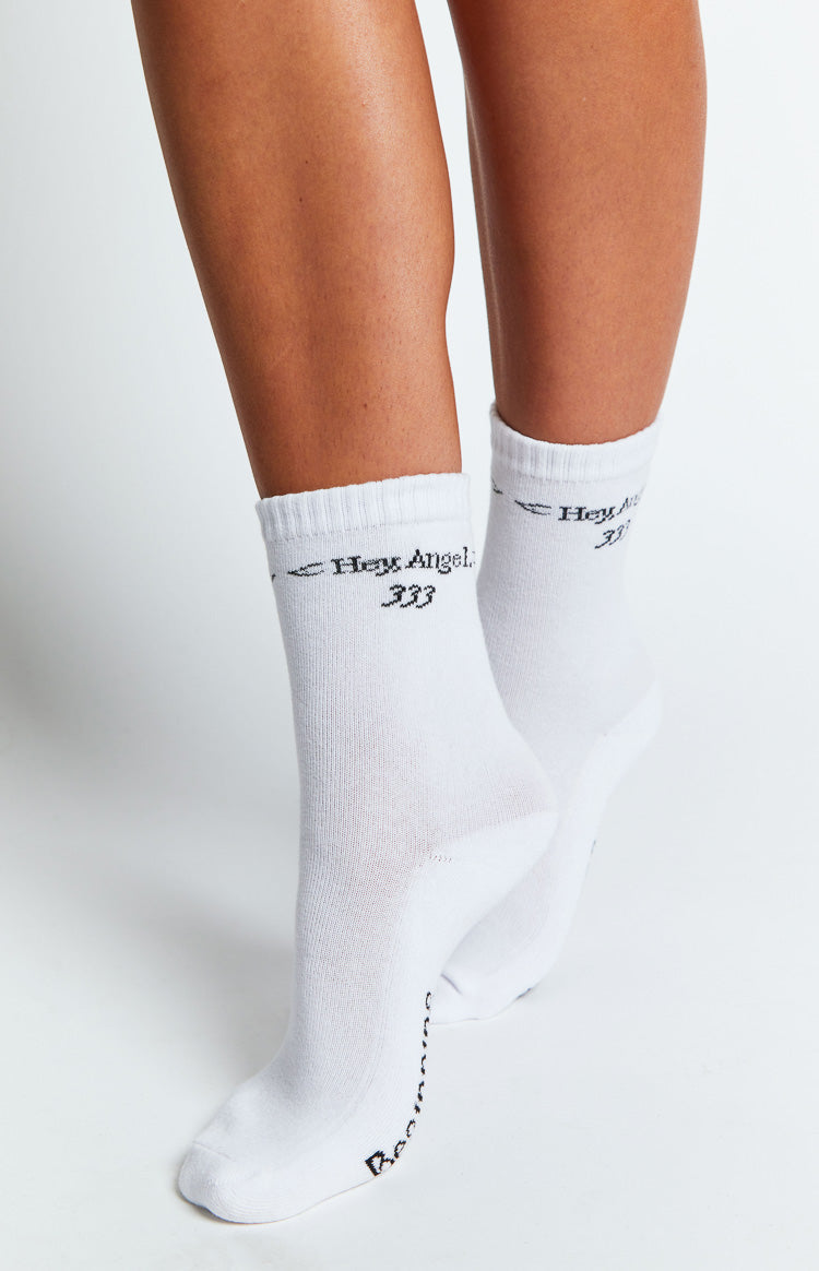 Hey Angel White Crew Socks (FREE over $90) Image
