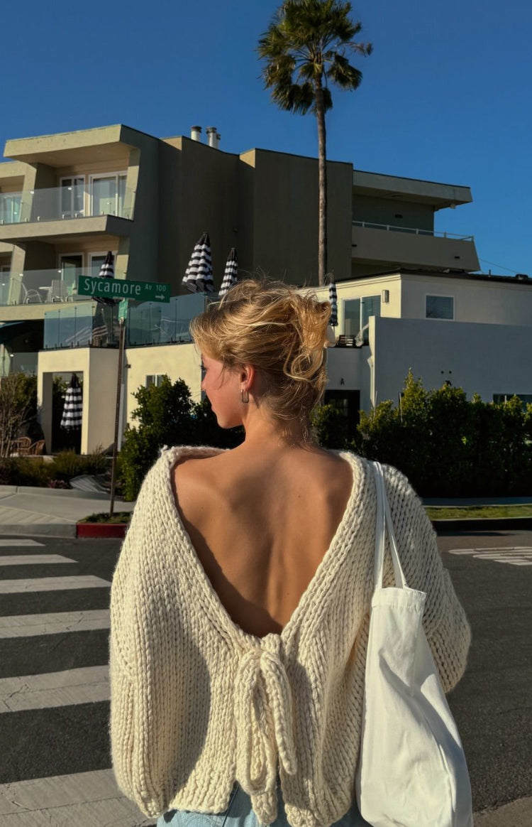 Holiday Cream Tie Up Knit Cardigan | Beginning Boutique US