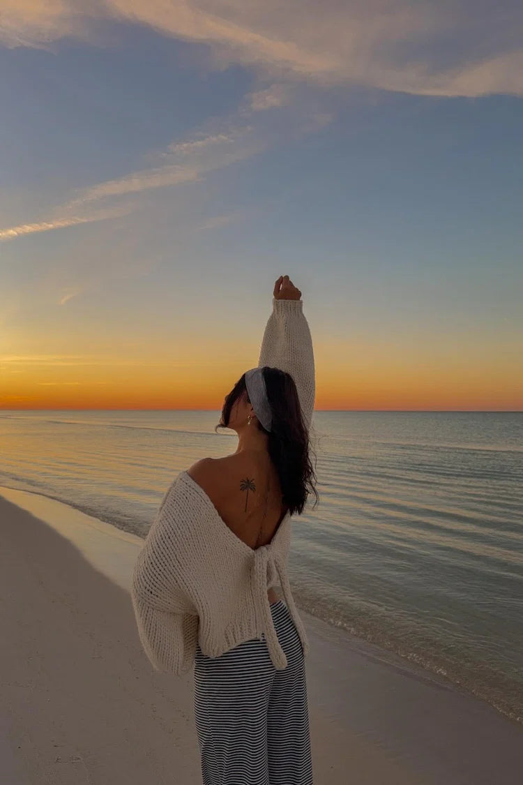 Holiday Cream Tie Up Knit Cardigan