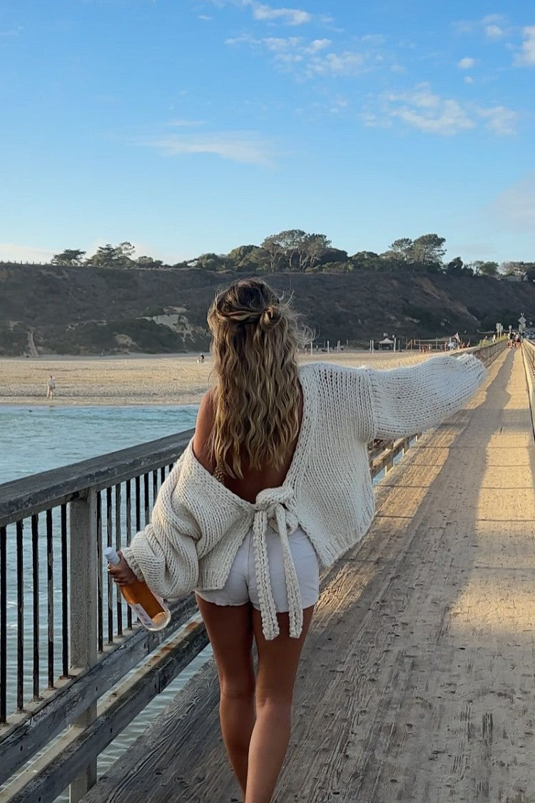 Holiday Cream Tie Up Knit Cardigan | Beginning Boutique US
