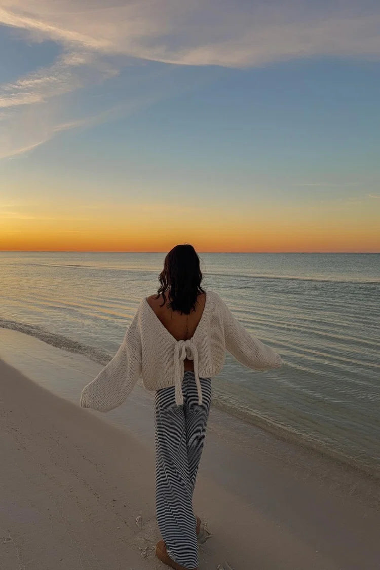 Holiday Cream Tie Up Knit Cardigan