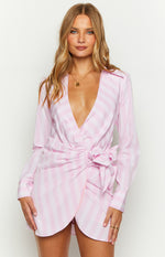 Holly Pink Stripe Tie Up Shirt Mini Dress Image