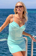Honey Aqua Sequin Mini Dress