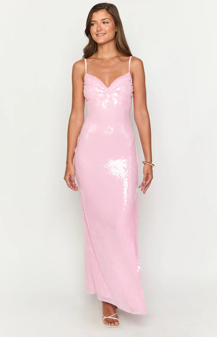 Honey Pink Sequin Maxi Dress - US 16 | Beginning Boutique Exclusive Honey Pink Sequin Maxi Dress - US 16 | Beginning Boutique Exclusive