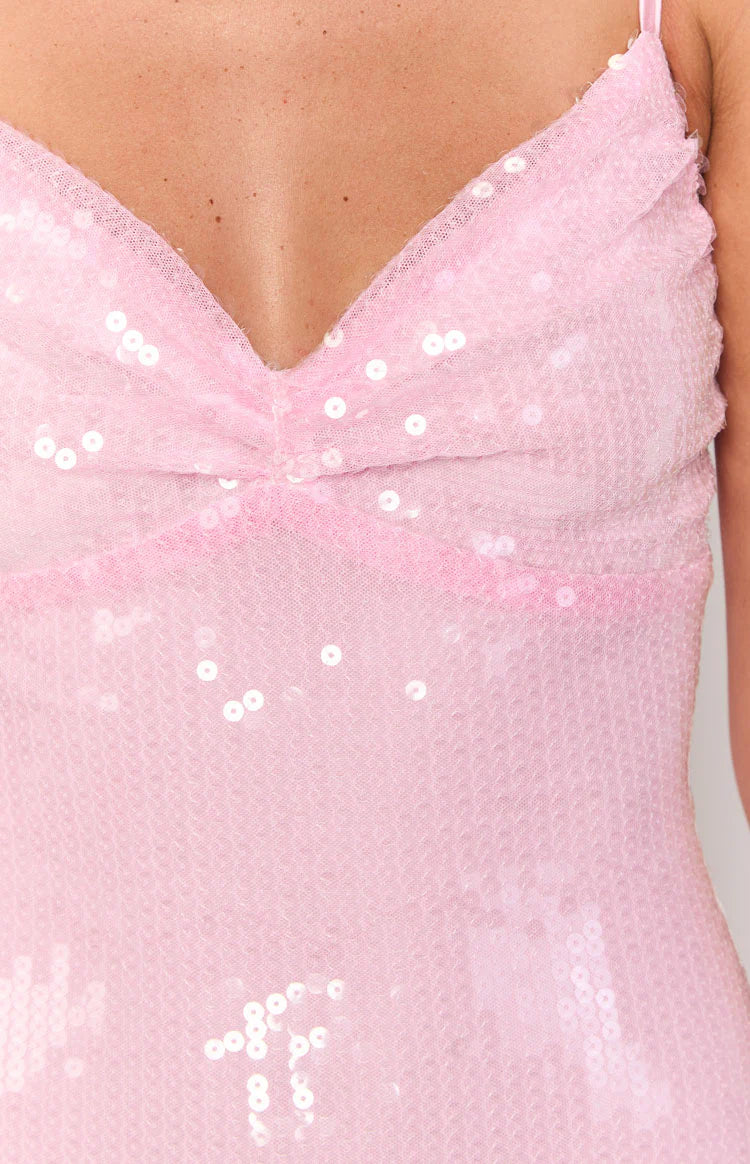 Honey Pink Sequin Maxi Dress - US 16 Honey Pink Sequin Maxi Dress - US 16