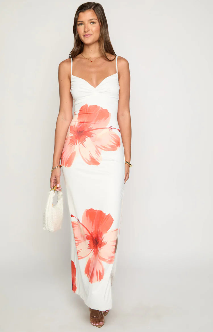 Honey White Floral Jersey Maxi Dress - US 4