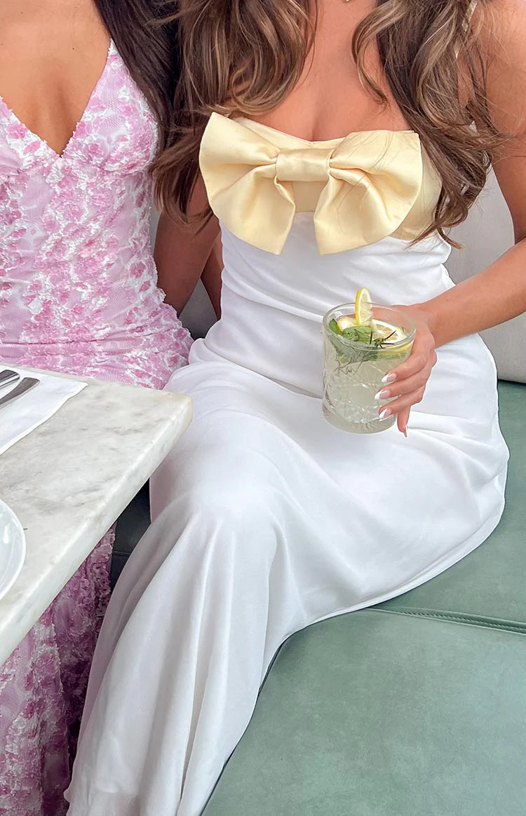 Honeydew Yellow Bow Maxi Dress - US 10 | Beginning Boutique exclusive Honeydew Yellow Bow Maxi Dress - US 10 | Beginning Boutique exclusive