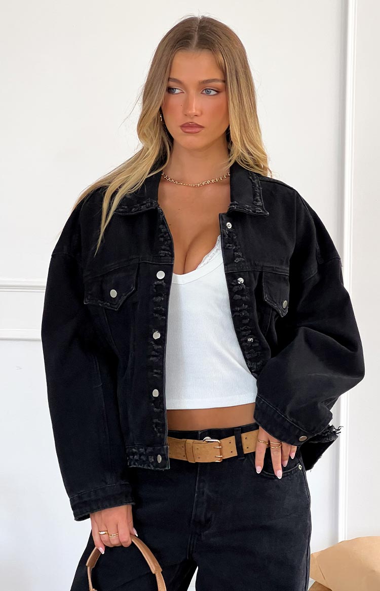 Hugo Black Oversized Denim Jacket Beginning Boutique US