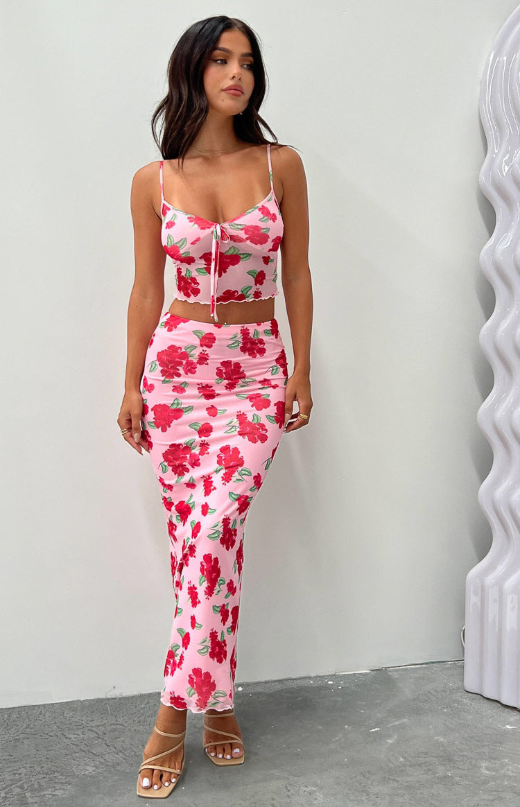 Emz Pink Floral Mesh Cami - US 0