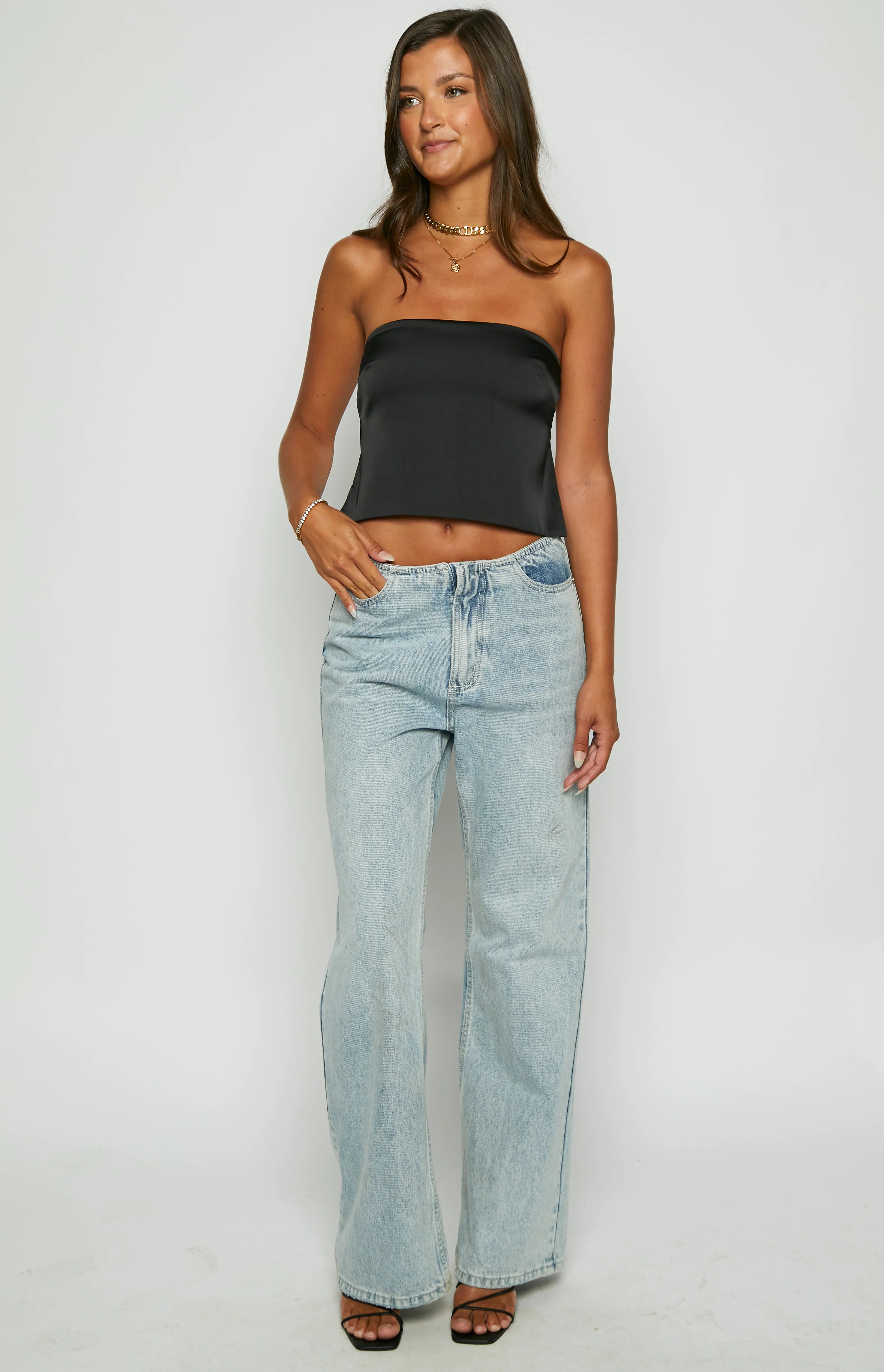 Ibiza Black Satin Strapless Top