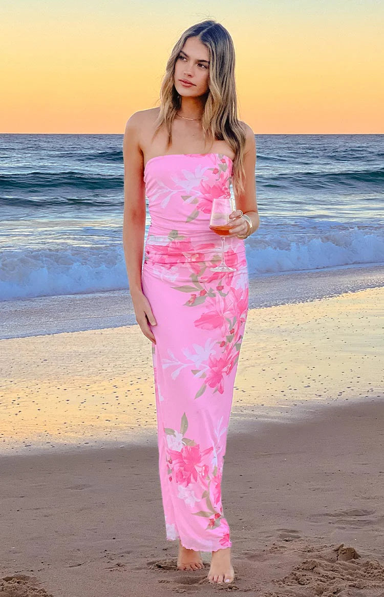 Imogen Pink and Green Floral Print Maxi Dress - US 12 | Beginning Boutique Exclusive Imogen Pink and Green Floral Print Maxi Dress - US 12 | Beginning Boutique Exclusive