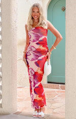 Imogen Purple Floral Print Strapless Maxi Dress Image