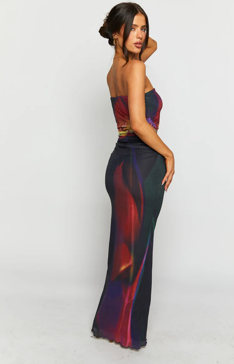 Imogen Black Blurred Tulip Print Maxi Dress - US 8