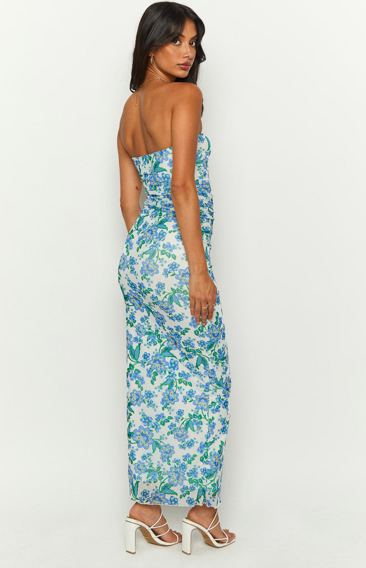 Imogen Blue Floral Strapless Maxi Dress Image
